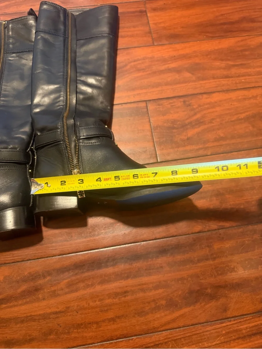 Tory Burch Black Leather Riding Boots with Gold Buckle - Picture 8 of 13